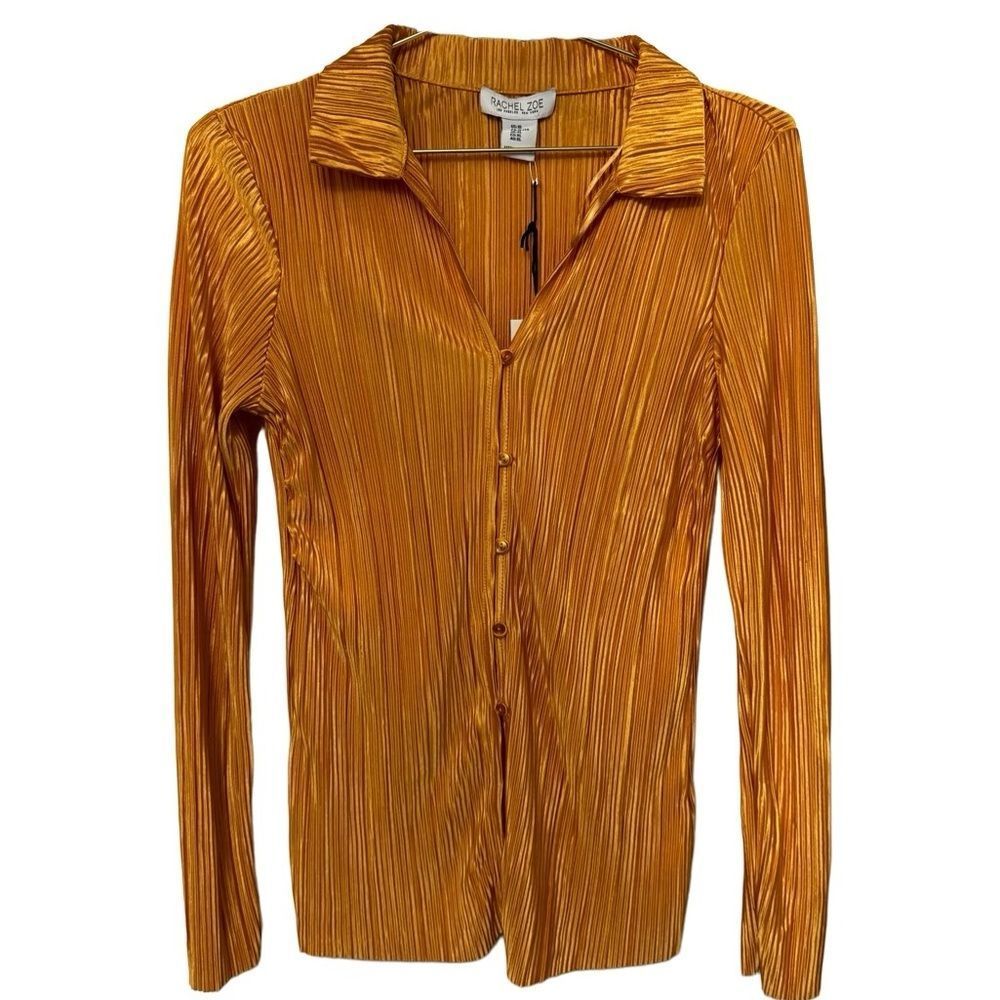 NWT Rachel Zoe Pajama Top & Bottom crinkle silky XL Mustard Amber READ DESC